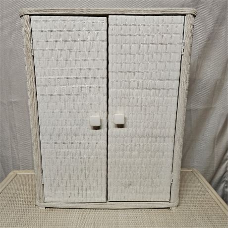 White Woven Wicker Wall Hanging 2 Door Cabinet