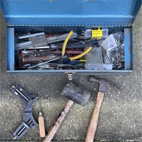 Old Metal Toolbox filled with Misc Handyman Tools