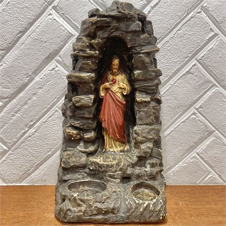 1922 Penna Sacred Heart of Jesus in Rock Grotto Niche Chalkware Statue