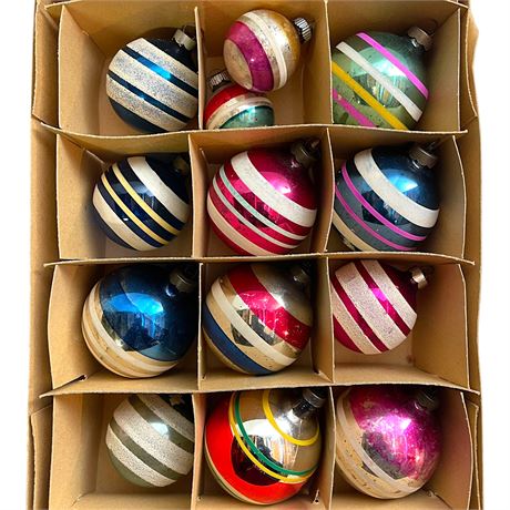 Vtg Glass Coordinated Striped Ornaments