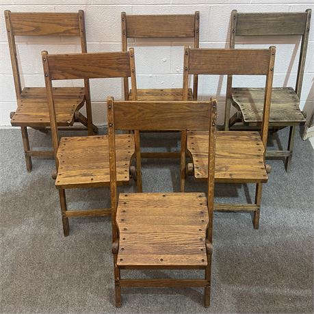 (6) Vtg Wood Slat Folding Chairs (From Ravenna Cong. Church)