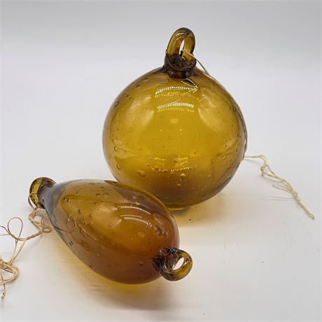 Hebron Mouth Blown Amber Glass Ornament Set Israel