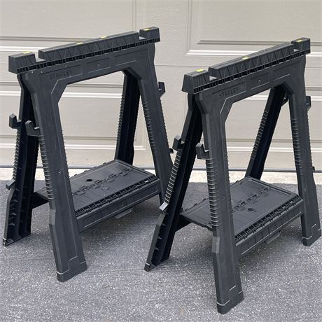 Pair of Stanley Plastic Folding Sawhorses - 1000lb Max