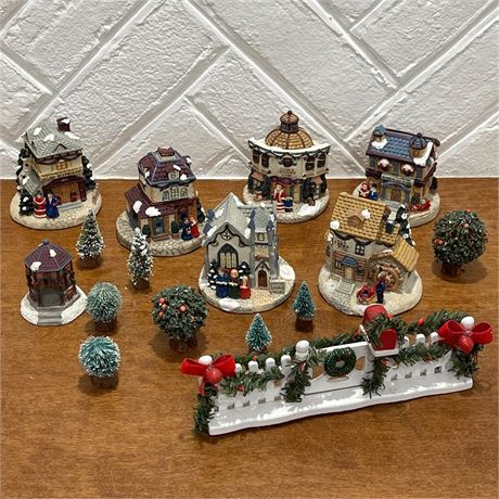 Crystal Falls Christmas Village Collectable House Figurines w/ Extra Accessories