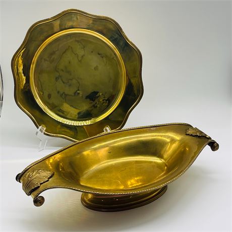 Vintage Brass Serving Bowl & Plate - Made in India