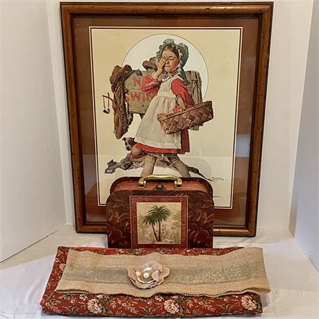 Norman Rockwell "No Swimming" Framed Art Print w/ Coordinated Linens and Box