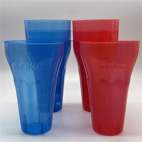 (8) Vtg Coca-Cola USA Memorabilia Plastic Tumbler Cups - 4 red and 4 blue
