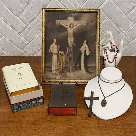 Framed Print of The Crucifixion of Jesus Christ & Other Catholic Religious Items