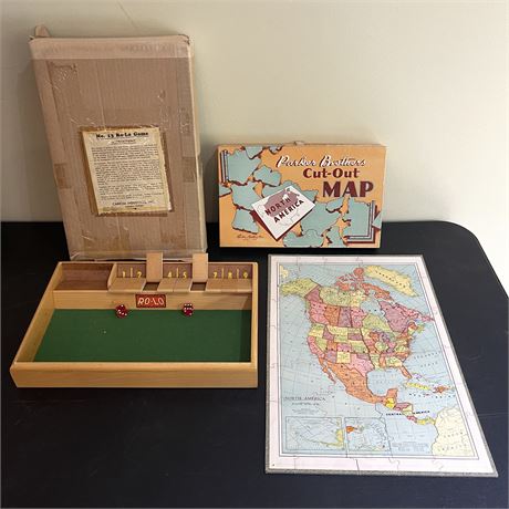 Vintage No. 13 Ro-Lo Game and Parker Bros. Cut-out Map