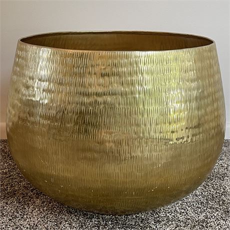 Large 20" Round Gold Tone Metal Planter