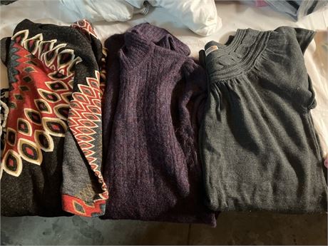 Three dresses (black/red pattern large) (purple/soft size large) (grey knit si
