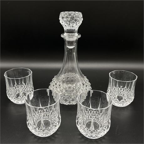 Cristal D'arques France Crystal Longchamps Decanter w/ 4 Old Fashioned Glasses