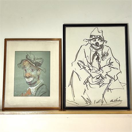 Signed Allan Albert Davidson Framed Hobo Clown Art