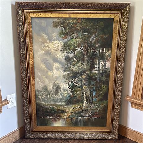 Canvas Landscape Oil Painting in Nice Old Frame
