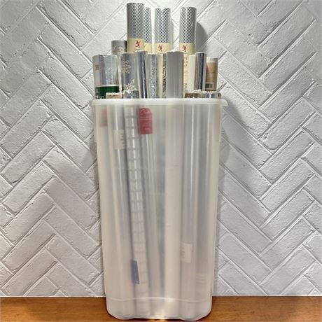 NEW Rolls Wrapping Paper in Rubbermaid Wrapping Paper Bin (No Lid)