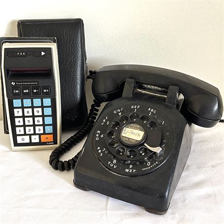TI 2550 Memory Calculator w/ Western Electric Bell Systems Rotary Phone