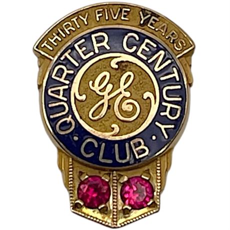 10K Gold General Electric Quarter Century Club 30-yr Service Badge w/ Rubies