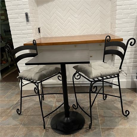 High Top Iron Based Bistro Table with 2 Chairs