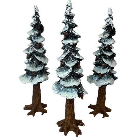 Dept 56 Village Pole (3) 10.5" Cold Cast Porcelain Trees in Boxes