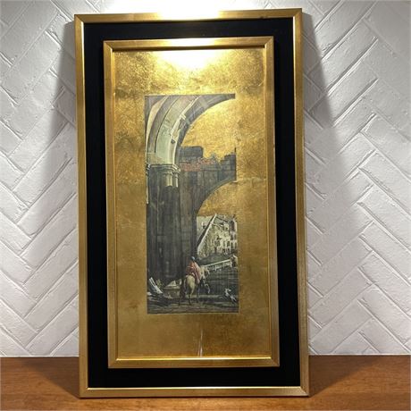 Mid Century Andrew Kolb & Sons Roman Art Print w/ Gold Accents