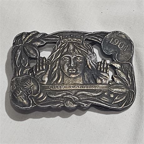 Vintage belt buckle featuring Lillie Langtry, also known as "The Jersey Lily". T