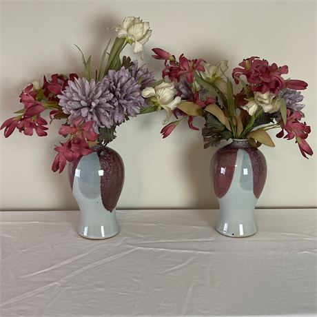Pair of Mikasa Diane Love Vases with Floral Contents