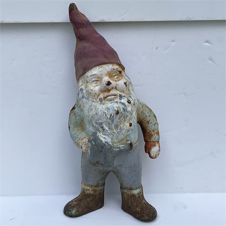 Vtg Cast Iron Garden Gnome Statue