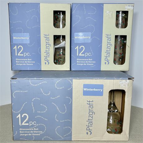 36pc Total Pfaltzgraff "Winterberry" Highball, Lowball, Stemmed Drinking Glasses