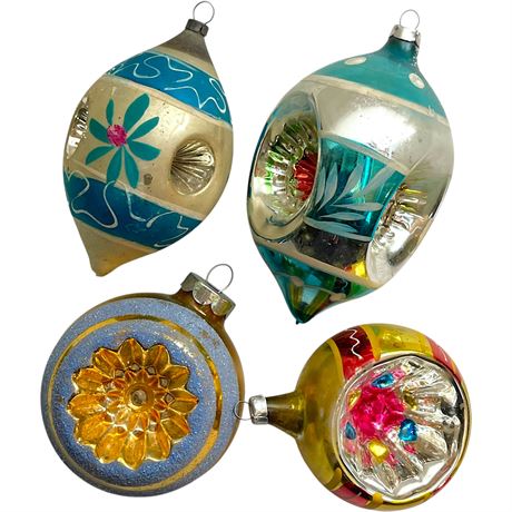 (4) Vtg Glass Indent Ornaments