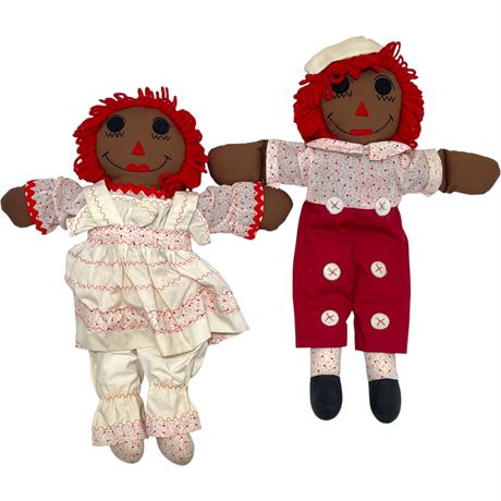 (2) Vtg Handmade African American Raggedy Ann Dolls
