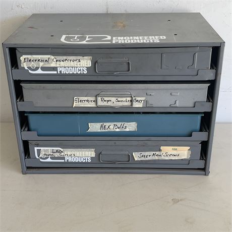 Vtg UZ Engineered 4 Drawer Organizer Parts Set w/ Contents