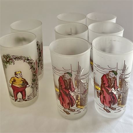(8) Vtg Hazel Atlas Charles Dickens Frosted Drinking Glasses