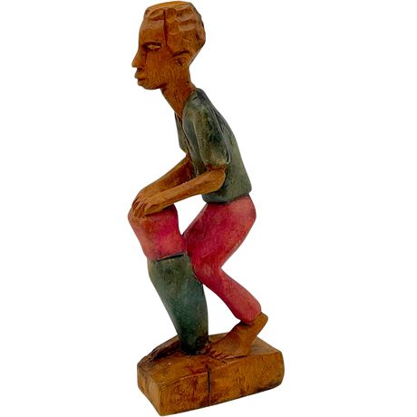 Vtg Hand Craved Wooden Folk Art Man Playing Bongo Drum Figurine