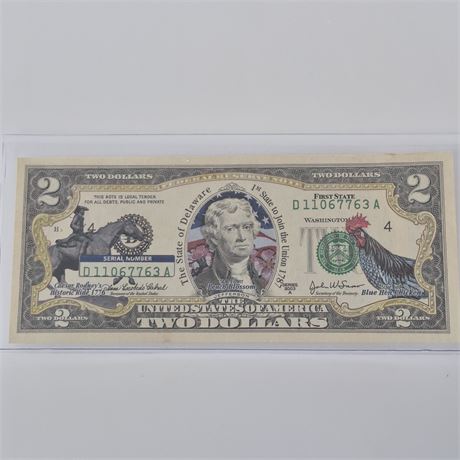 2003 DE Colorized $2 Bill UNCIRCULATED