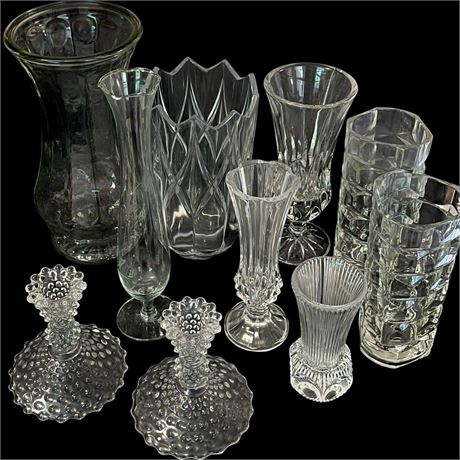 (10) Crystal/Glass Vase & Candle Holder Bundle