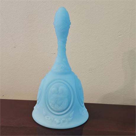 Fenton~Satin Blue Custard Glass Mother & Child Bell