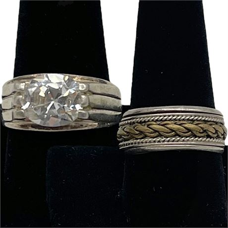 925 Sterling Silver Gemstone & Braided Spin Rings