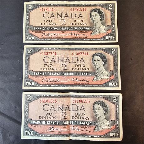 (3) 1954 $2 Dollar Canadian Bills