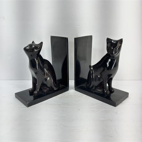 Vintage Black Siamese Cat Bookends Made in India