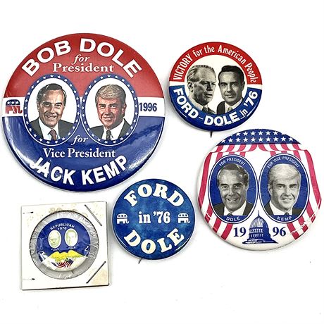 Vintage Political Campaign Pins - Ford / Dole and Dole / Kemp