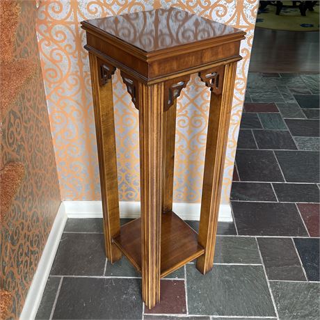 Vtg Chinese Chippendale Carved Mahogany 2-Tier Pedestal Plant Stand