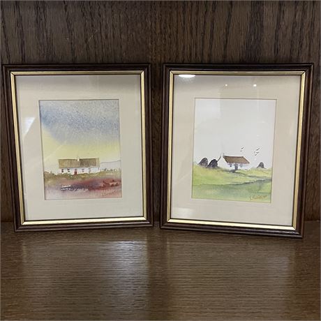 'Irish Cottage' and 'Cottage with Turf' Watercolors by Elizabeth Finnegan