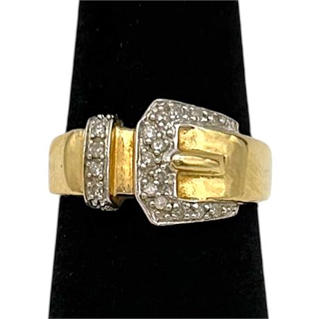 14K Yellow/White Gold Diamond Heng Ngai Buckle Ring Size 5.75