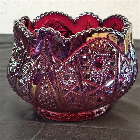 Indiana Red Carnival Glass Rose Bowl~Sunset Heirloom Pattern