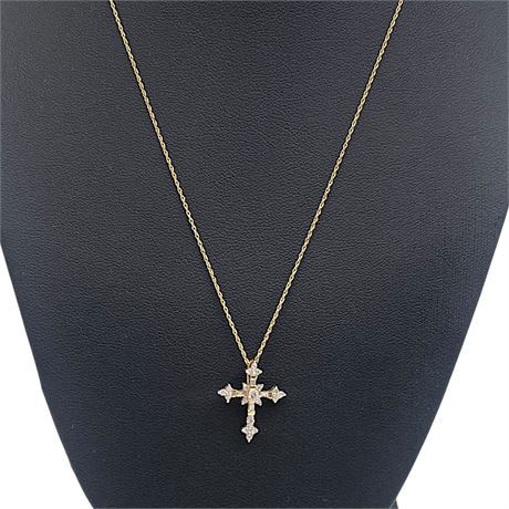 14k Gold Diamond Cross Pendant on 14k Yellow Gold 18" Rope Chain