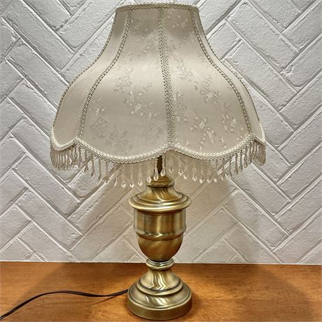 Brass 3-way Table Lamp w/ Beaded Victorian Bell Lamp Shade