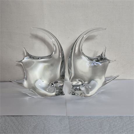 Vtg Pair of Murano Glass Angelfish Sculptures