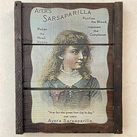 Vtg Original Raisinrak Ayer's Sarsaparilla Advertisement Wooden Display Plaque