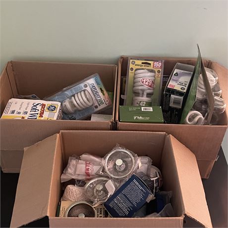 Boxes of Random Lightbulbs and Home Goods