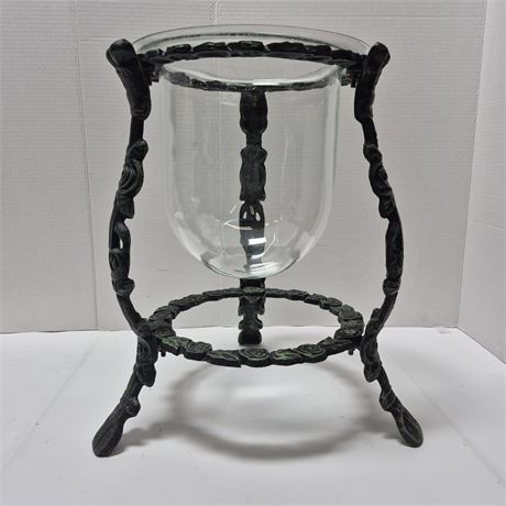 Vintage Cast Iron Vase Stand & Globe